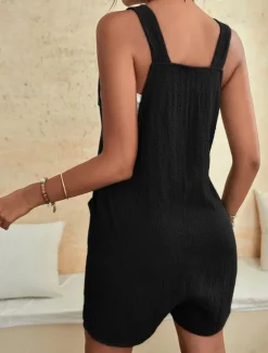 Women's Normal Jumpsuit Basic Solid Color Sleeveless Crew Neck Buttons Pocket Street Daily Regular Fit Black Light Green Pink Summer Women Rompers|Overalls