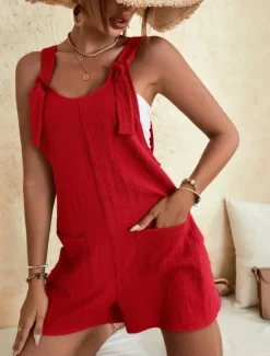 Women's Normal Jumpsuit Basic Solid Color Sleeveless Crew Neck Buttons Pocket Street Daily Regular Fit Black Light Green Pink Summer Women Rompers|Overalls