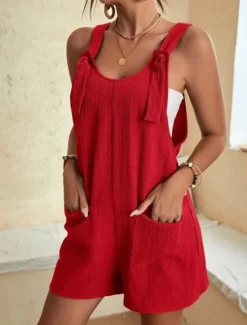 Women's Normal Jumpsuit Basic Solid Color Sleeveless Crew Neck Buttons Pocket Street Daily Regular Fit Black Light Green Pink Summer Women Rompers|Overalls