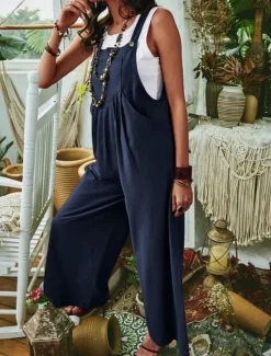 Best Women's Normal Jumpsuit Casual Solid Color Sleeveless U Neck Pocket Street Daily Regular Fit Black Royal Blue Blue Summer Women Overalls