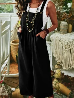 Best Women's Normal Jumpsuit Casual Solid Color Sleeveless U Neck Pocket Street Daily Regular Fit Black Royal Blue Blue Summer Women Overalls