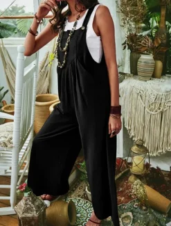 Best Women's Normal Jumpsuit Casual Solid Color Sleeveless U Neck Pocket Street Daily Regular Fit Black Royal Blue Blue Summer Women Overalls