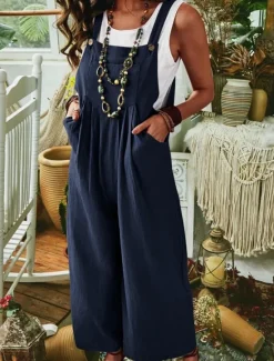 Best Women's Normal Jumpsuit Casual Solid Color Sleeveless U Neck Pocket Street Daily Regular Fit Black Royal Blue Blue Summer Women Overalls