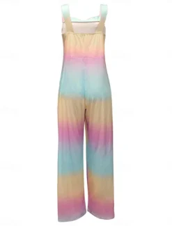 Clearance Women's Normal Jumpsuit Dungarees Casual Tie Dye Sleeveless Square Neck Pocket Print Street Daily Regular Fit Black Pink Blue Summer Women Overalls