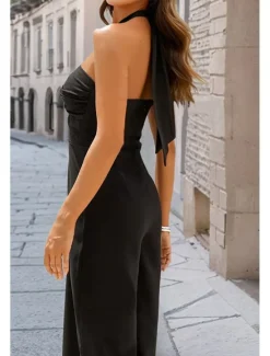Hot Women's Normal Jumpsuit Elegant Solid Color Sleeveless Halter Neck Backless Party Regular Fit Black White Red Summer Women Jumpsuits