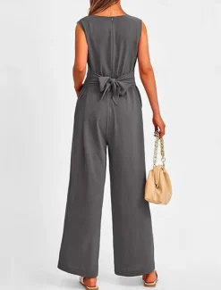 Sale Women's Normal Jumpsuit Elegant Solid Color Sleeveless V Neck Lace up Pocket Office Business Regular Fit Black Wine Army Green Summer Women Jumpsuits