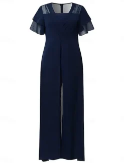 Discount Women's Normal Jumpsuit Elegant Solid Color Short Sleeve V Neck High Waist With Train Office Work Regular Fit Summer Women Jumpsuits
