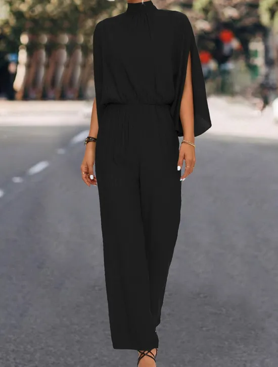 Best Women's Normal Jumpsuit Elegant Solid Color 3/4 Length Sleeve Stand Collar High Waist Wedding Vacation Regular Fit Black Green Fall Women Jumpsuits