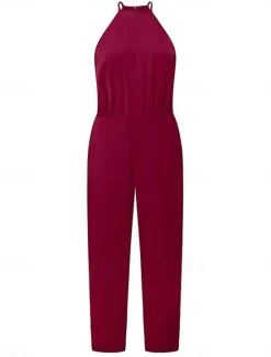 Sale Women's Normal Jumpsuit Elegant Solid Color Sleeveless Crew Neck Pocket High Waist Office Business Regular Fit Summer Women Jumpsuits