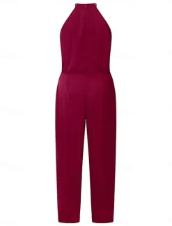 Sale Women's Normal Jumpsuit Elegant Solid Color Sleeveless Crew Neck Pocket High Waist Office Business Regular Fit Summer Women Jumpsuits