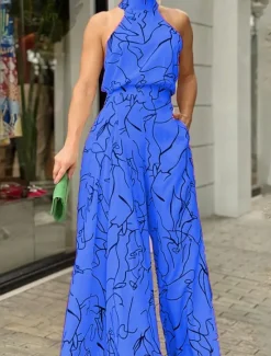 Sale Women's Normal Jumpsuit Elegant Striped Sleeveless Stand Collar Pocket Print Wedding Party Regular Fit Black White Yellow Summer Women Jumpsuits