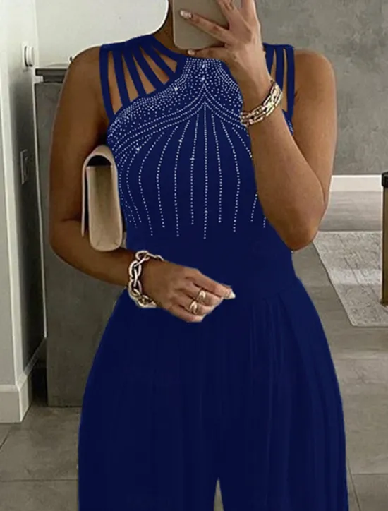 New Women's Normal Jumpsuit Elegant Solid Color Sleeveless Round Neck High Waist Cut Out Wedding Party Slim Black Red Fall Women Jumpsuits