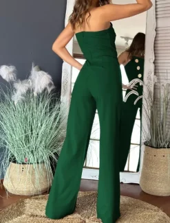 Hot Women's Normal Jumpsuit Elegant Solid Color Sleeveless Wide Leg Strapless Buttons Daily Regular Fit Black White Red Summer Women Jumpsuits