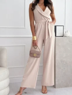 Online Women's Normal Jumpsuit Elegant Solid Color Sleeveless Straight V Neck Pocket Daily Regular Fit Black White Fuchsia Summer Women Jumpsuits