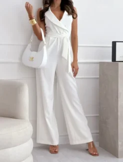 Online Women's Normal Jumpsuit Elegant Solid Color Sleeveless Straight V Neck Pocket Daily Regular Fit Black White Fuchsia Summer Women Jumpsuits