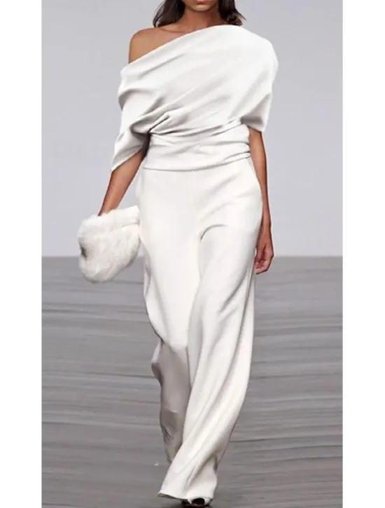 Outlet Women's Normal Jumpsuit Formal Solid Color Half Sleeve Raglan Sleeves Straight Party Office Regular Fit Black White Fall Women Jumpsuits