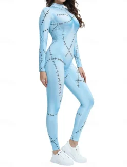 Women's Normal Jumpsuit Holiday Graphic Long Sleeve Turtleneck High Waist Print Party Halloween Regular Fit Black Blue Light Blue Summer Women Jumpsuits|Graphic Jumpsuit