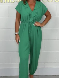 Discount Women's Normal Jumpsuit Skims Solid Color Short Sleeve T-shirt Sleeve Wide Leg V Neck Lace up Daily Regular Fit Black White Army Green Summer Women Jumpsuits