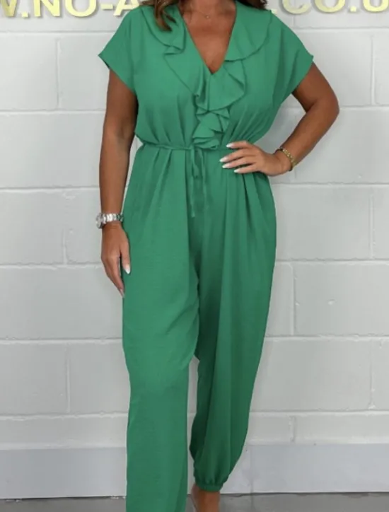 Discount Women's Normal Jumpsuit Skims Solid Color Short Sleeve T-shirt Sleeve Wide Leg V Neck Lace up Daily Regular Fit Black White Army Green Summer Women Jumpsuits