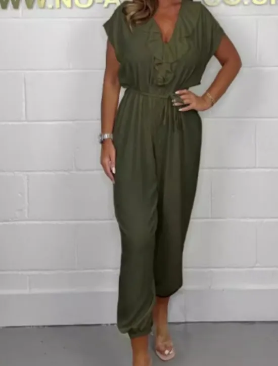 Discount Women's Normal Jumpsuit Skims Solid Color Short Sleeve T-shirt Sleeve Wide Leg V Neck Lace up Daily Regular Fit Black White Army Green Summer Women Jumpsuits