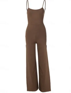 Discount Women's Normal Jumpsuit Streetwear Solid Color Sleeveless U Neck Split High Waist Party Street Regular Fit Black White Brown Summer Women Jumpsuits