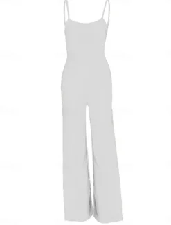 Discount Women's Normal Jumpsuit Streetwear Solid Color Sleeveless U Neck Split High Waist Party Street Regular Fit Black White Brown Summer Women Jumpsuits