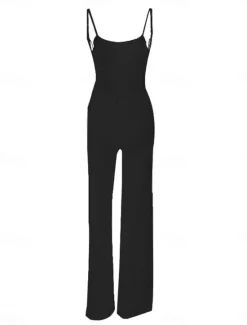Discount Women's Normal Jumpsuit Streetwear Solid Color Sleeveless U Neck Split High Waist Party Street Regular Fit Black White Brown Summer Women Jumpsuits