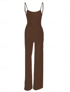 Discount Women's Normal Jumpsuit Streetwear Solid Color Sleeveless U Neck Split High Waist Party Street Regular Fit Black White Brown Summer Women Jumpsuits