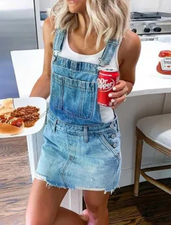 Outlet Women's Normal Jumpsuit Streetwear Solid Color Sleeveless Square Neck Buttons Pocket Street Daily Regular Fit Red Blue Green Summer Women Overalls