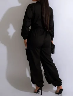 Women's Normal Jumpsuit Streetwear Solid Color Sleeveless Shirt Collar Zipper Pocket Street Daily Regular Fit Black White Fall Women Jumpsuits