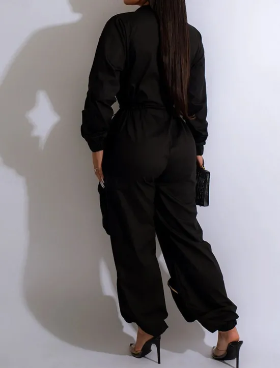 Women's Normal Jumpsuit Streetwear Solid Color Sleeveless Shirt Collar Zipper Pocket Street Daily Regular Fit Black White Fall Women Jumpsuits