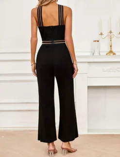 Discount Women's Normal Jumpsuit Streetwear Solid Color Sleeveless Halter Neck Mesh Backless Street Business Regular Fit Summer Women Jumpsuits