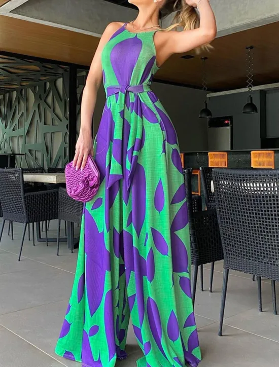Best Women's Normal Jumpsuit Streetwear Floral Sleeveless Halter Neck High Waist Print Street Daily Regular Fit Red Summer Women Jumpsuits
