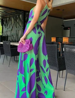 Best Women's Normal Jumpsuit Streetwear Floral Sleeveless Halter Neck High Waist Print Street Daily Regular Fit Red Summer Women Jumpsuits