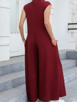 Online Women's Normal Jumpsuit Streetwear Solid Color Sleeveless V Neck Buttons Street Going out Regular Fit Black White Light Green Summer Women Jumpsuits