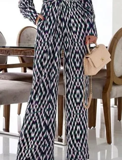 Sale Women's Normal Jumpsuit Streetwear Plaid Long Sleeve Wide Leg Deep V Pocket Print Vacation Street Regular Fit Fall Women Jumpsuits
