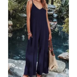 Sale Women's Normal Jumpsuit Streetwear Solid Color Sleeveless V Neck Backless Street Daily Regular Fit Black White Wine Summer Women Jumpsuits
