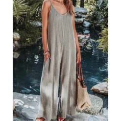 Sale Women's Normal Jumpsuit Streetwear Solid Color Sleeveless V Neck Backless Street Daily Regular Fit Black White Wine Summer Women Jumpsuits
