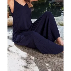 Sale Women's Normal Jumpsuit Streetwear Solid Color Sleeveless V Neck Backless Street Daily Regular Fit Black White Wine Summer Women Jumpsuits