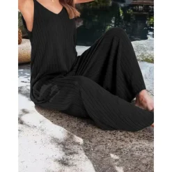 Sale Women's Normal Jumpsuit Streetwear Solid Color Sleeveless V Neck Backless Street Daily Regular Fit Black White Wine Summer Women Jumpsuits