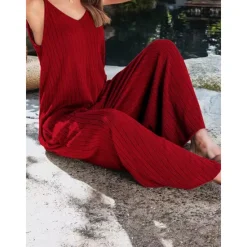 Sale Women's Normal Jumpsuit Streetwear Solid Color Sleeveless V Neck Backless Street Daily Regular Fit Black White Wine Summer Women Jumpsuits