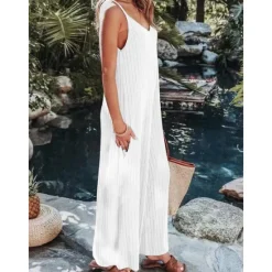 Sale Women's Normal Jumpsuit Streetwear Solid Color Sleeveless V Neck Backless Street Daily Regular Fit Black White Wine Summer Women Jumpsuits