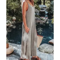 Sale Women's Normal Jumpsuit Streetwear Solid Color Sleeveless V Neck Backless Street Daily Regular Fit Black White Wine Summer Women Jumpsuits