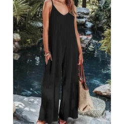 Sale Women's Normal Jumpsuit Streetwear Solid Color Sleeveless V Neck Backless Street Daily Regular Fit Black White Wine Summer Women Jumpsuits