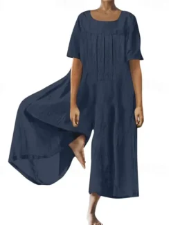 Sale Women's Normal Jumpsuit Streetwear Solid Color Short Sleeve Square Neck Street Going out Regular Fit Yellow Wine Army Green Summer Women Jumpsuits
