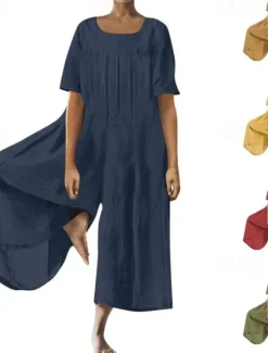 Sale Women's Normal Jumpsuit Streetwear Solid Color Short Sleeve Square Neck Street Going out Regular Fit Yellow Wine Army Green Summer Women Jumpsuits