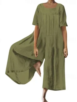 Sale Women's Normal Jumpsuit Streetwear Solid Color Short Sleeve Square Neck Street Going out Regular Fit Yellow Wine Army Green Summer Women Jumpsuits