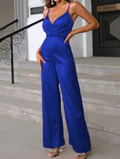 New Women's Normal Jumpsuit Streetwear Solid Color Sleeveless V Neck Backless High Waist Party Street Regular Fit Black Red Blue Spring Women Jumpsuits