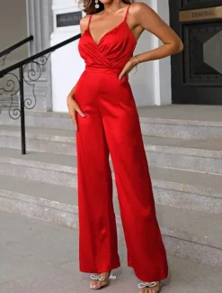 New Women's Normal Jumpsuit Streetwear Solid Color Sleeveless V Neck Backless High Waist Party Street Regular Fit Black Red Blue Spring Women Jumpsuits