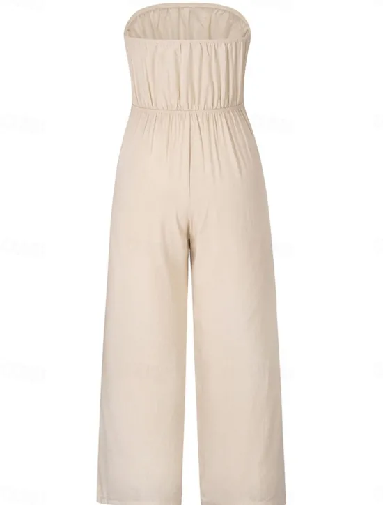 New Women's Normal Jumpsuit Streetwear Solid Color Sleeveless Strapless Lace up Backless Street Daily Regular Fit White Green Apricot Summer Women Jumpsuits